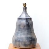 Signed ceramic lamp, raffia lampshade, 70s