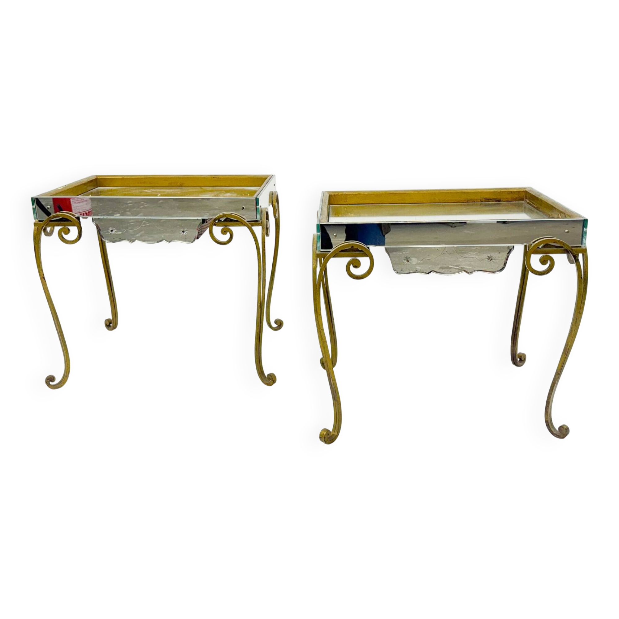 Pair of side tables, glass and brass, 1940s