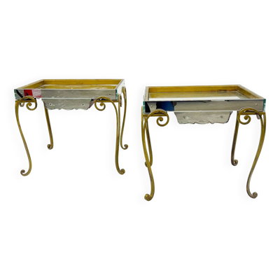 Paire de tables d'appoint, verre et laiton, années 1940