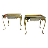 Pair of side tables, glass and brass, 1940s