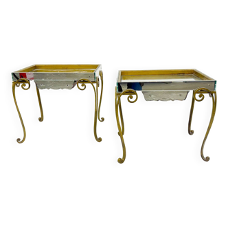 Pair of side tables, glass and brass, 1940s