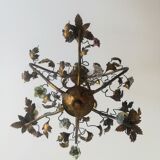 Brass chandelier and porcelain flowers