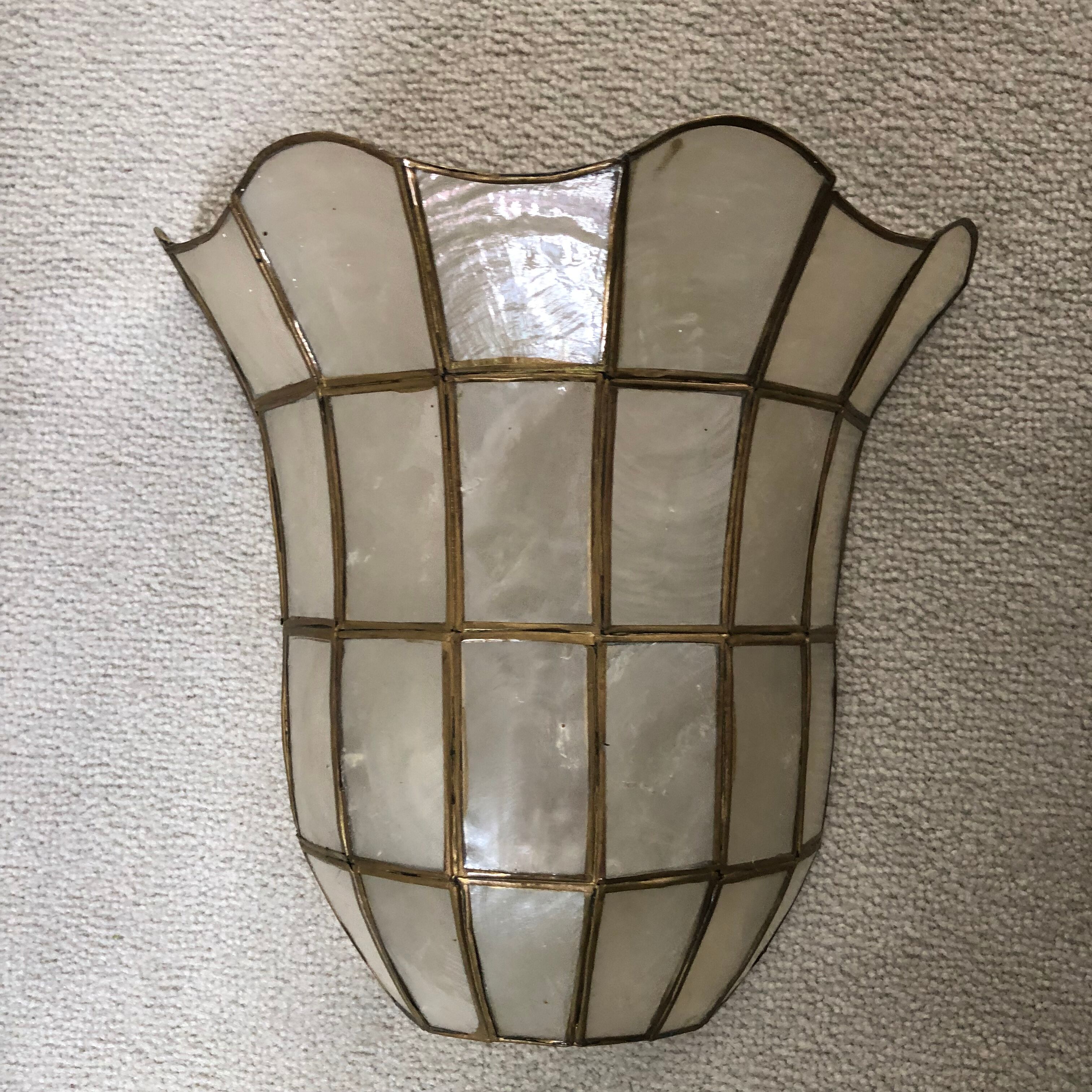 Set of two vintage mother-of-pearl and brass wall lamps