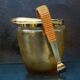 Mid Century Crackle Amber Glass Ice Bucket WMF With Ratan Handle