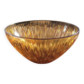 Vintage ribbed amber glass salad bowl – France 1970
