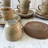 set of 10 cups and sub-cups in stoneware of the Marais handcrafted signed 70s