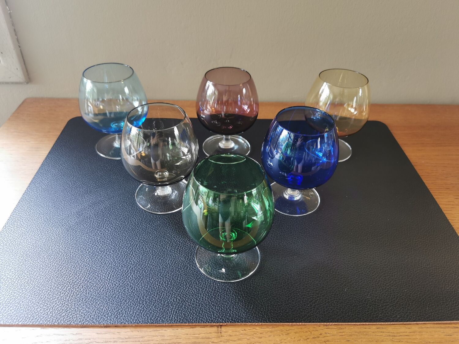Set of 6 vintage multicoloured stemmed glasses