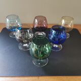 Suite of 6 multicolored vintage stemmed glasses