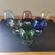 Set of 6 vintage multicoloured stemmed glasses