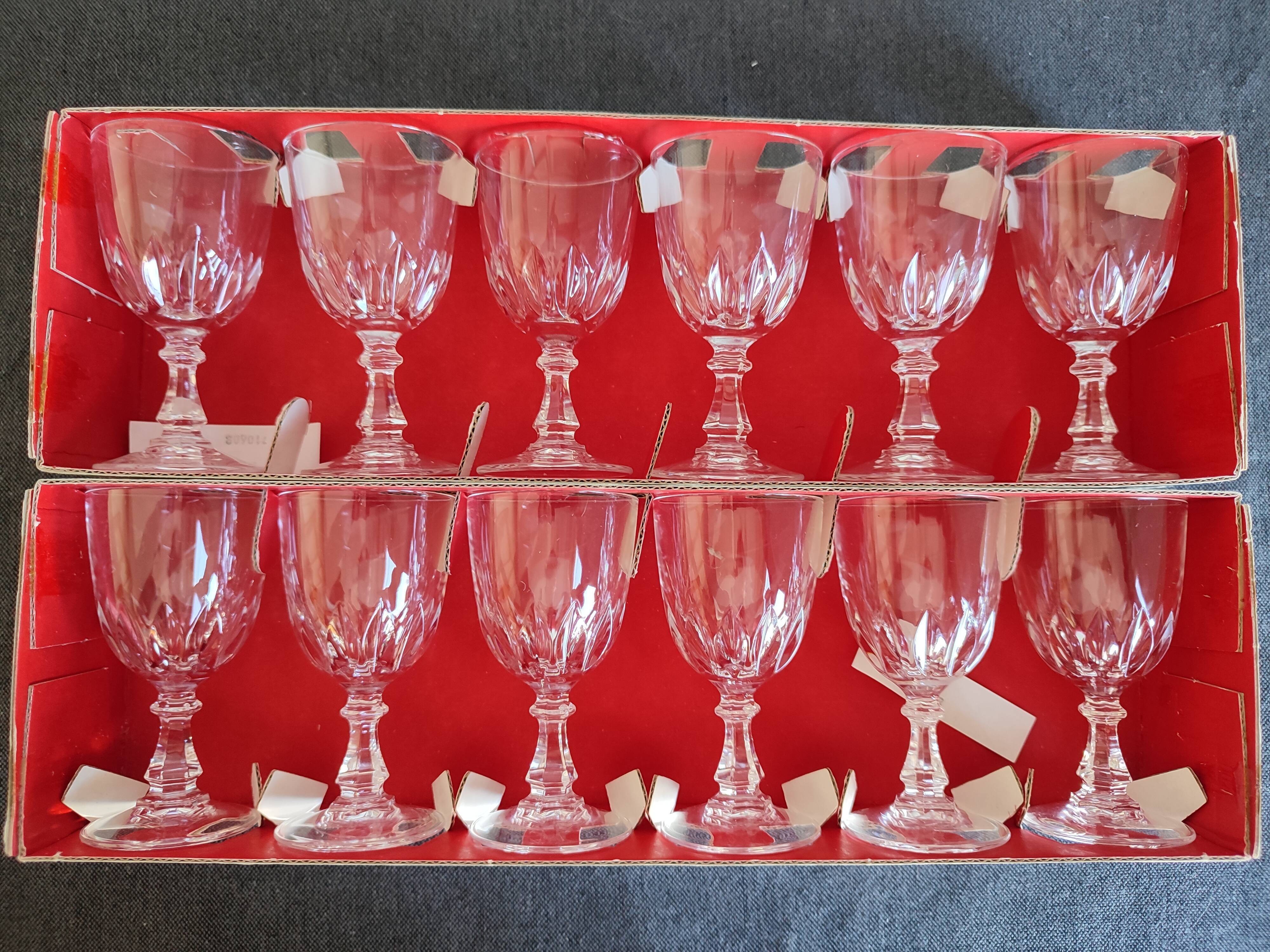 Set of two chest of small glasses with vintage Arques crystal liqueur