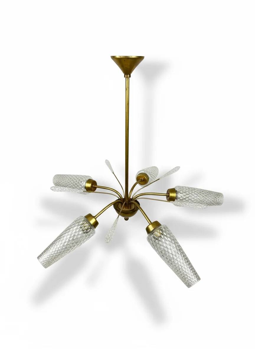 Vintage brass and cut glass chandelier – Italy, 1950s