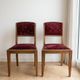 Pair of vintage chairs in wood and burgundy velvet.