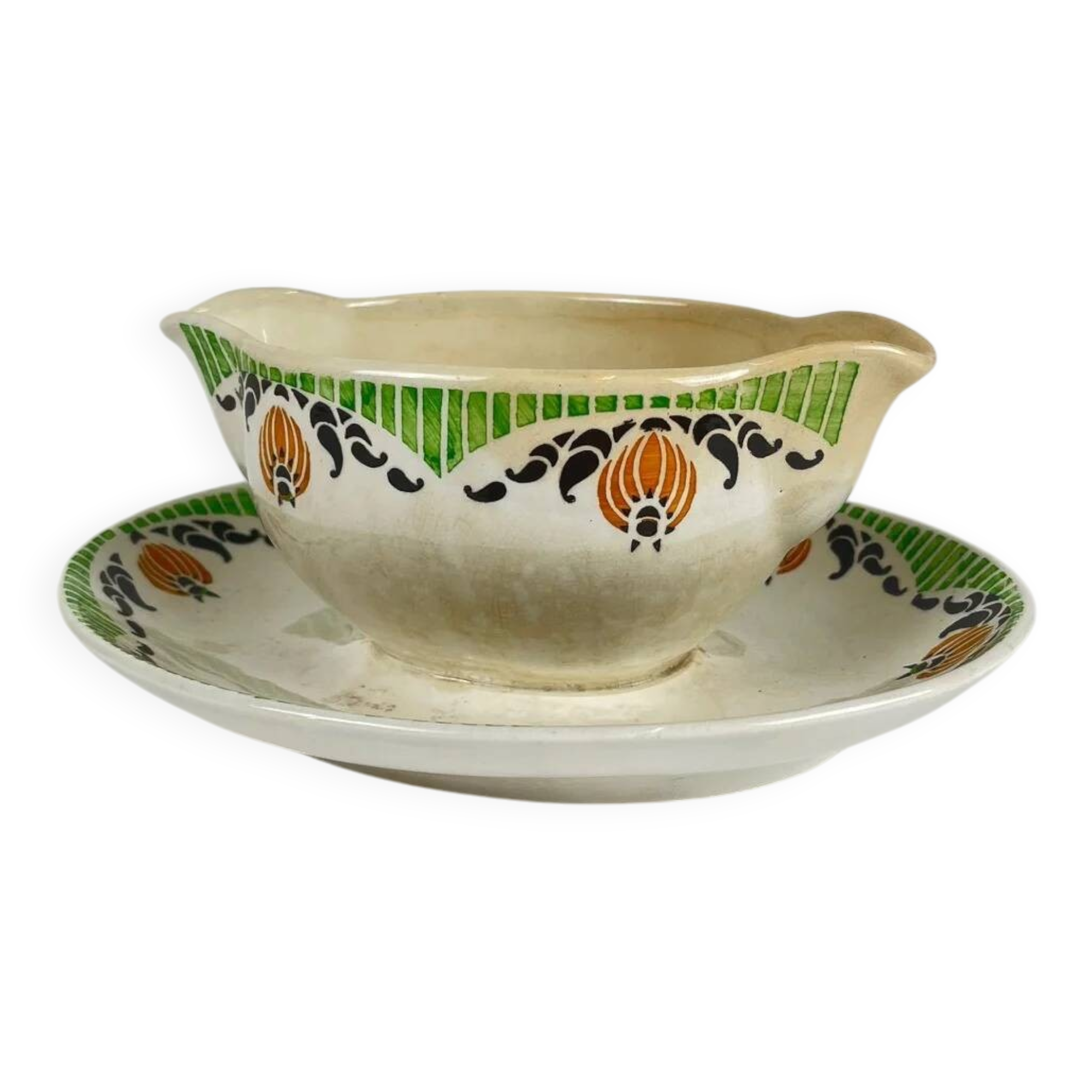 Sarreguemines "Maroussia" gravy boat, early 20th century