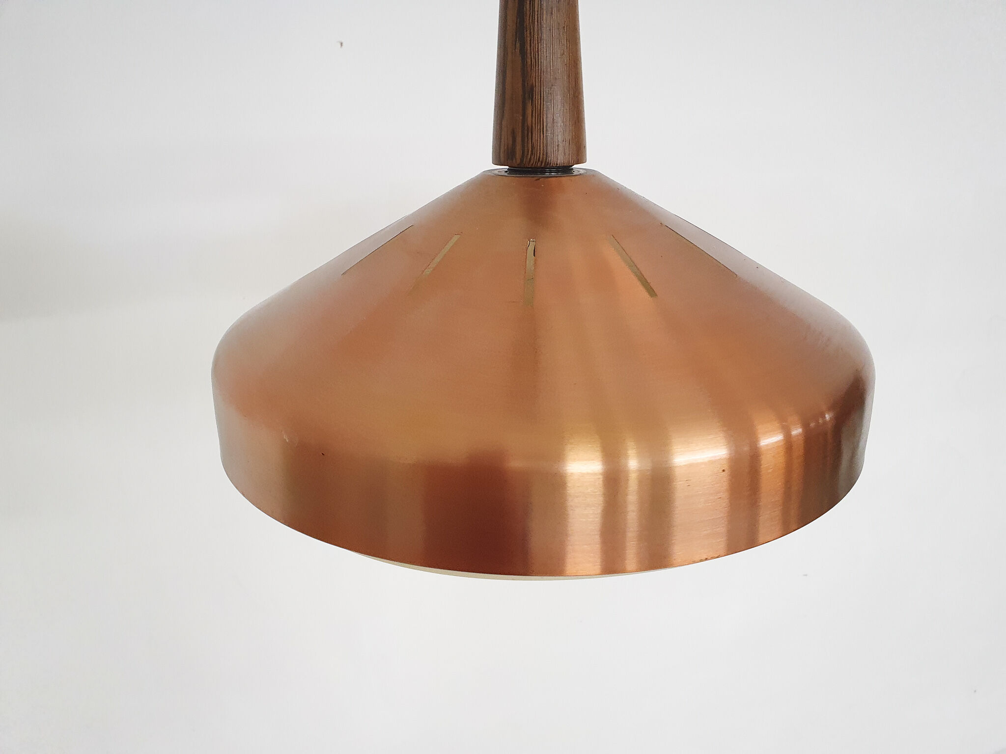 Sandinavian modern copper and wood pendant light, 1960's