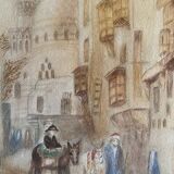Tableau Aquarelle originale "Vue Orientaliste Medina" signée Rose Picard