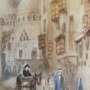 Original watercolor painting "Orientalist View of Medina" signed Rose Picard