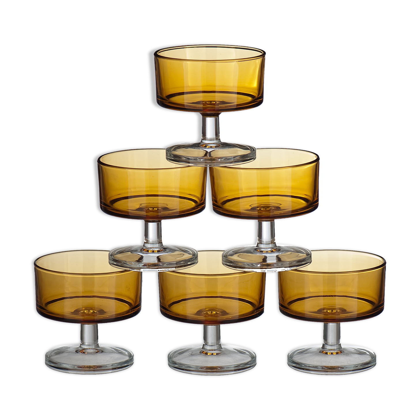 6 Coupes à glace ou à fruit en verre oranger vintage 1970