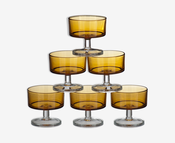6 Coupes à glace ou à fruit en verre oranger vintage 1970