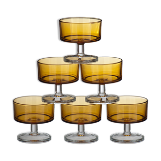 6 Ice or fruit cups in vintage orange glass 1970