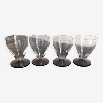 Set de 4 verres à vin Art Déco en cristal pieds mauve, 1930