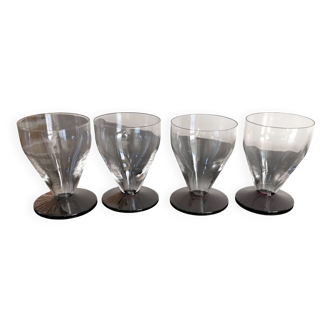 Set de 4 verres à vin Art Déco en cristal pieds mauve, 1930