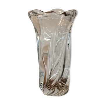 Vase en cristal torsadé signé
