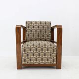1930s Pair of Rare Refurbished Art Deco Armchairs in Walnut ,Reupholstered in Backhausen Fabric