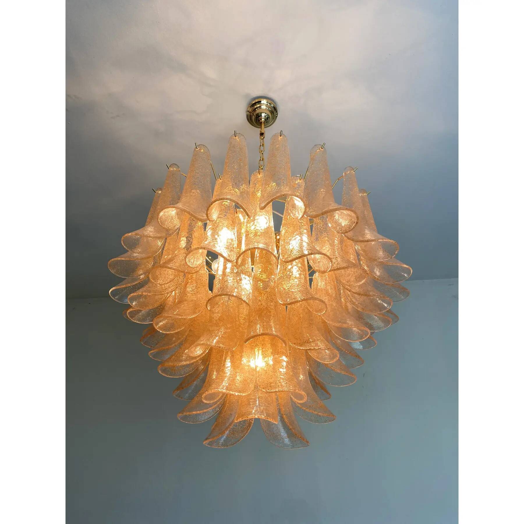 Modern Clear and Gold Murano Glass "Petals-Selle" Chandelier