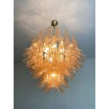 Modern Clear and Gold Murano Glass "Petals-Selle" Chandelier
