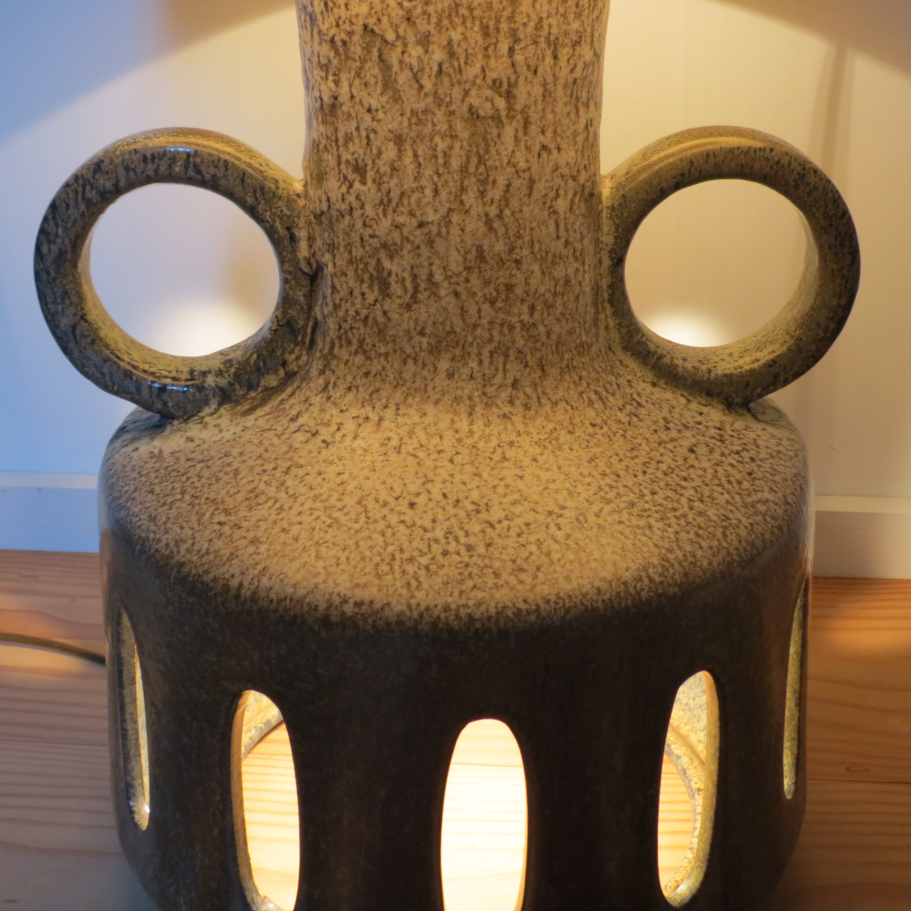 West german fat lava pottery twin bulb floor lamp 1970s