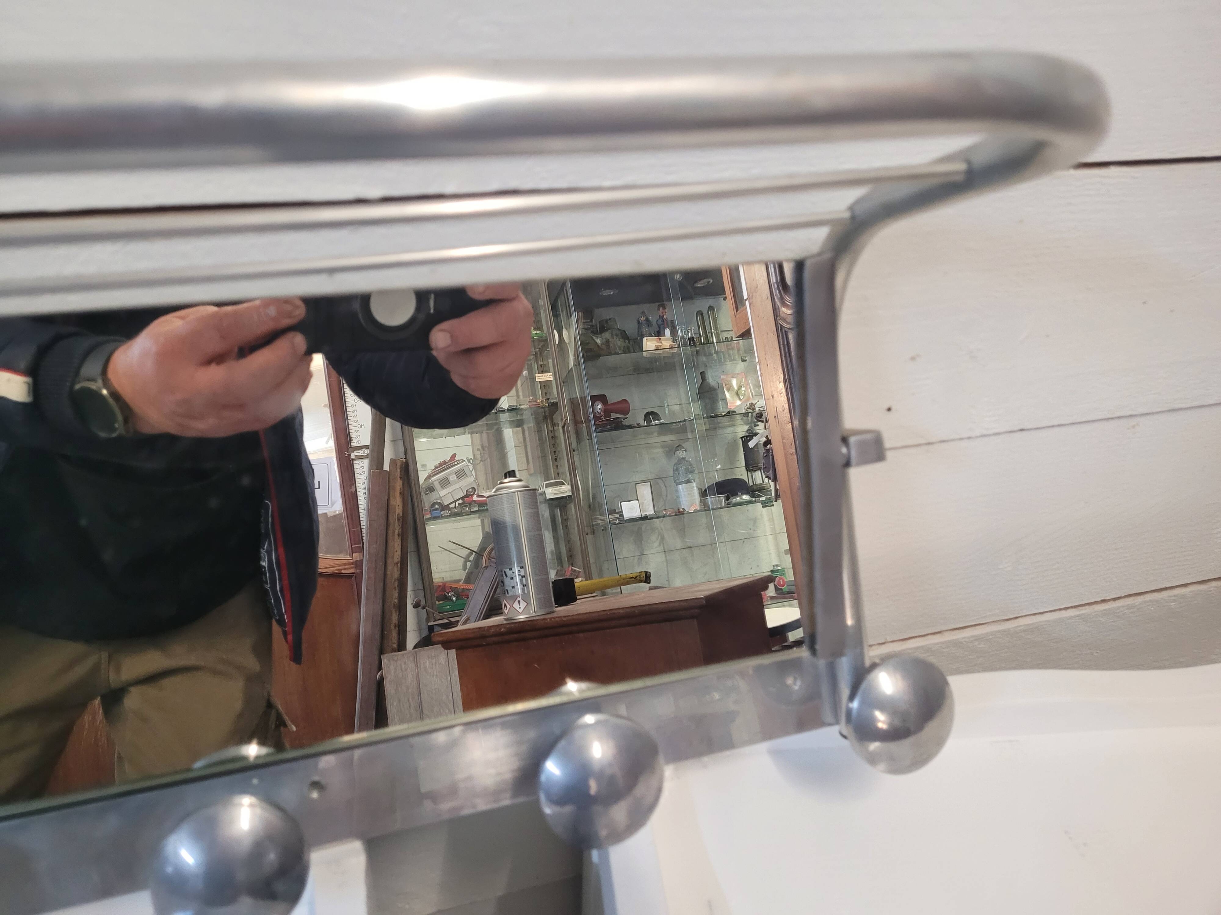 Aluminum wall coat rack with pivoting mirror from the 60s
