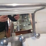 Aluminum wall coat rack with pivoting mirror from the 60s