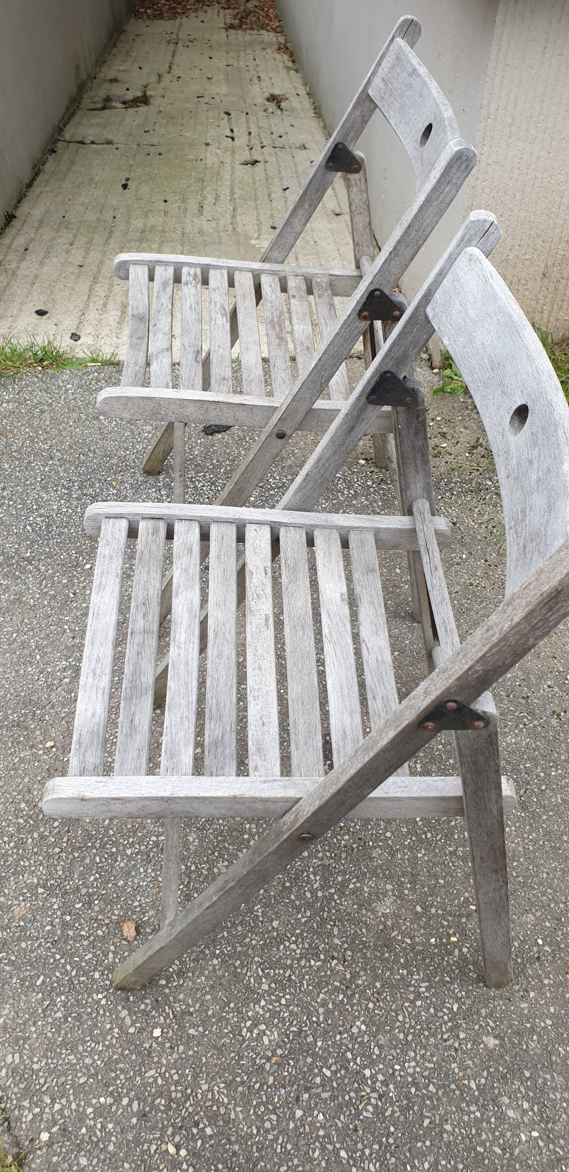 Pair of folding garden chairs in solid teak
