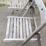 Pair of folding garden chairs in solid teak