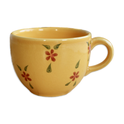 Grande tasse vintage céramique jaune à fleurs peintes à la main