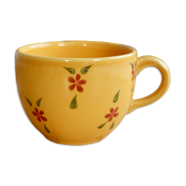 Grande tasse vintage céramique jaune à fleurs peintes à la main