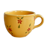 Large vintage ceramic mug in yellow with hand-painted flowers.