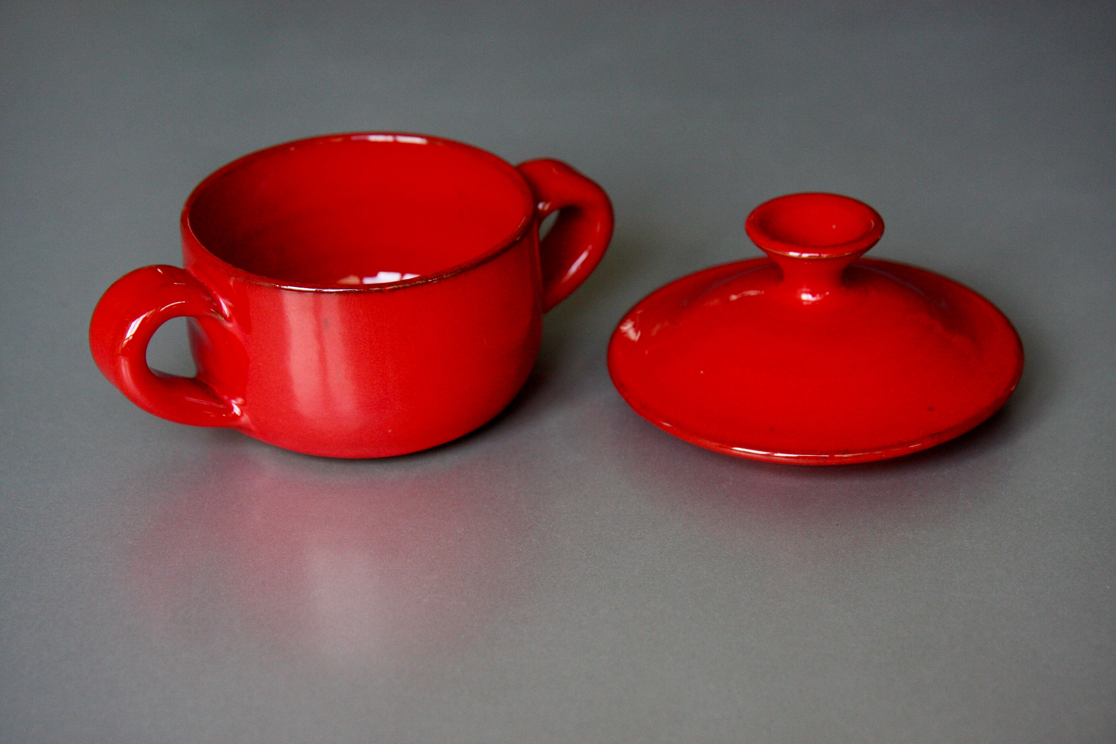 Red covered pot by Robert Picault, Vallauris