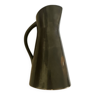 Vintage Pitcher in Black Glazed Enamelled Ceramic Attributed to P Cham