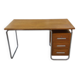 Bauhaus design desk in chrome tube and solid oak by Kovona 1960s