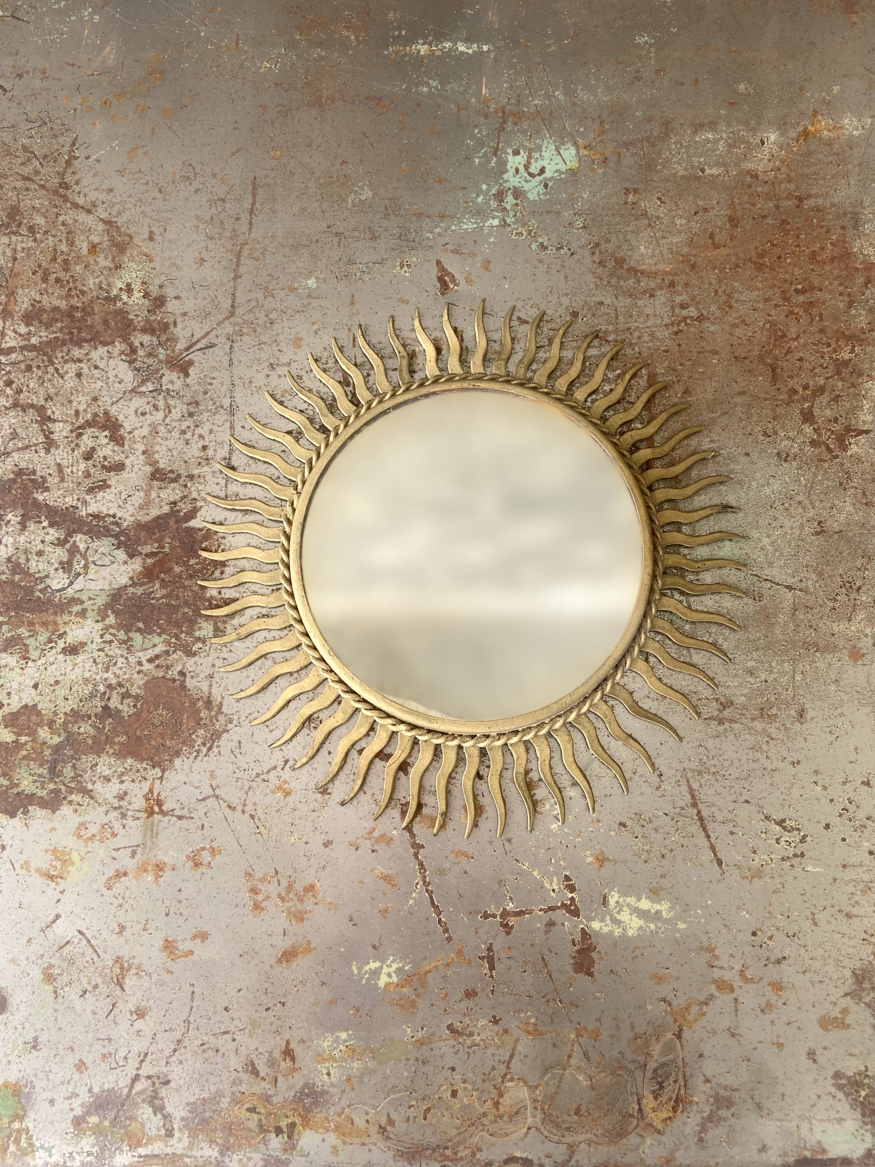 Vintage gold metal sun mirror