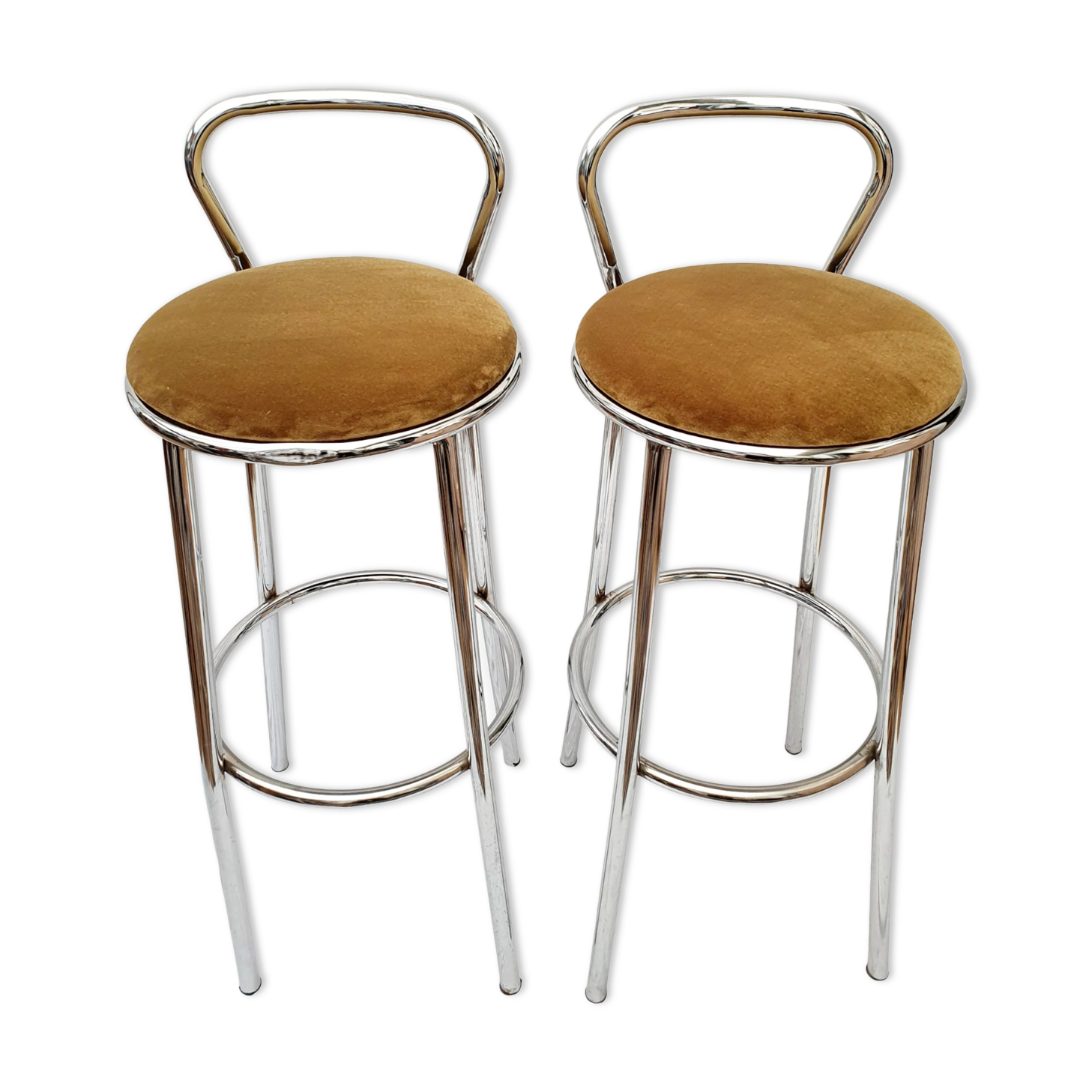 Paire de tabourets de bar en métal chromé velours Rodet