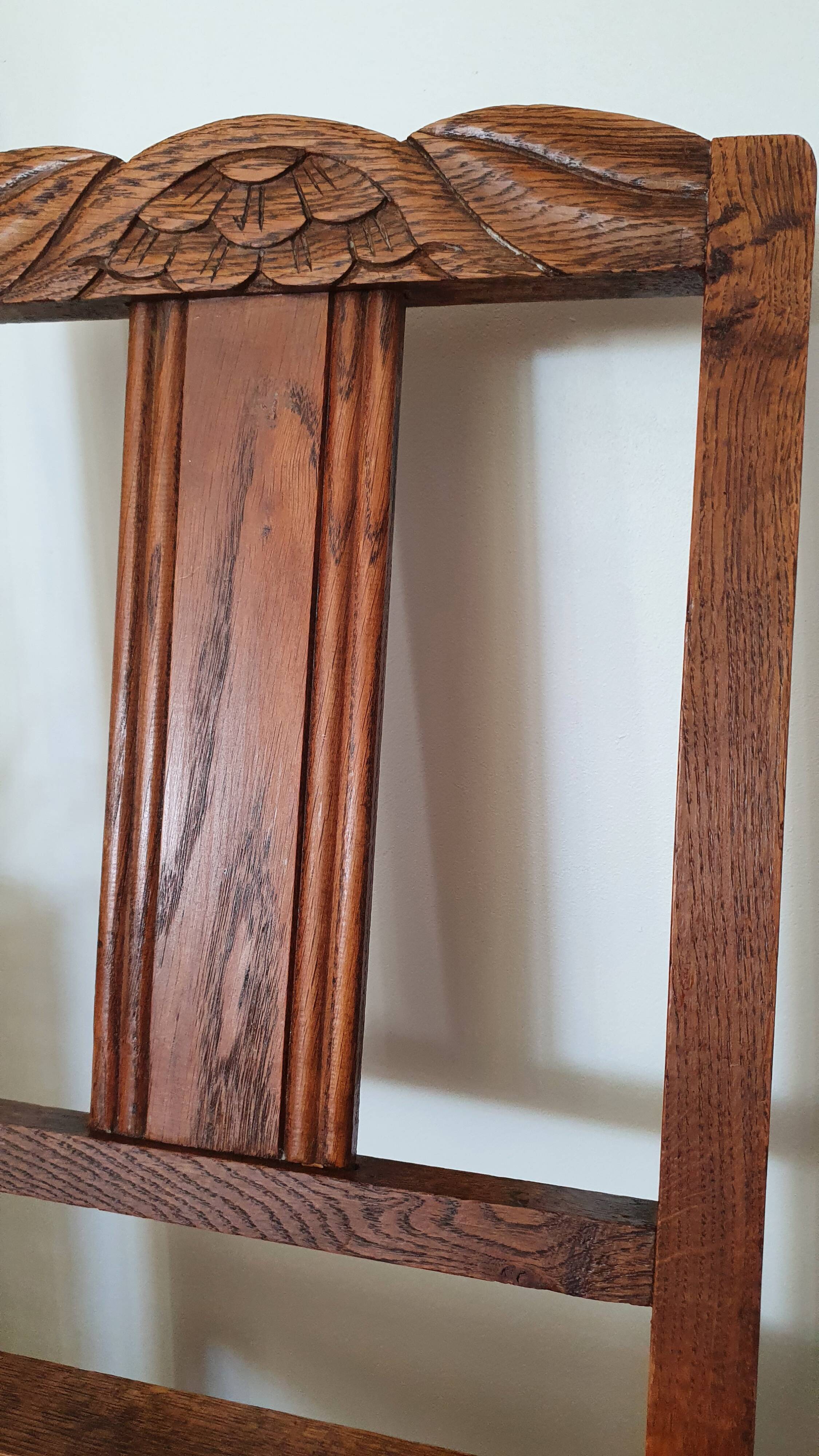 Pair of wooden chairs and Art Deco canning