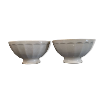 Duo of old white Terre de fer bowls