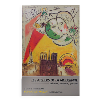 Marc CHAGALL : Les Amoureux de Notre Dame de Paris - Affiche originale d'époque