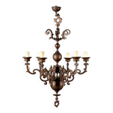 Lustre ancien en bronze métal 6 lumières Pays-Bas XXe siècle