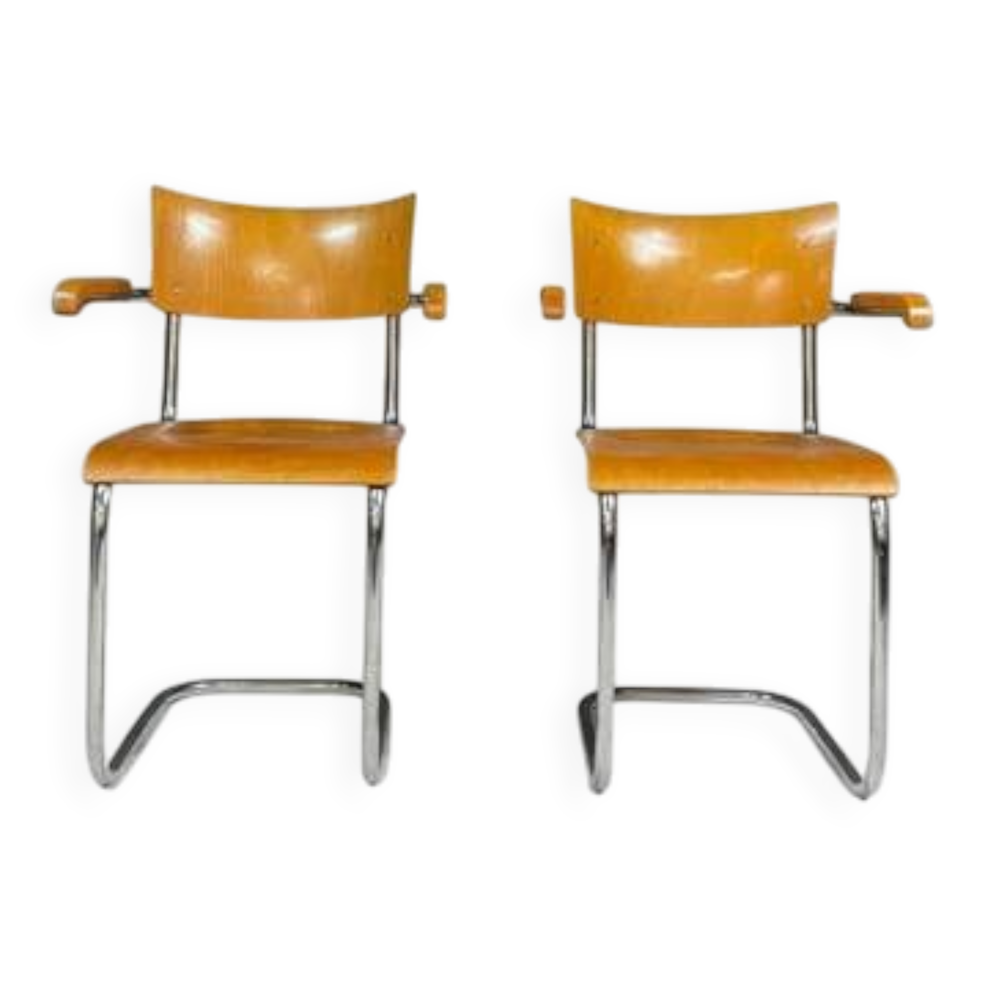 Fauteuils tubulaires fonctionnalistes de Kovona, bois et chrome, Tchécoslovaquie, années 1950