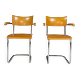 Fauteuils tubulaires fonctionnalistes de Kovona, bois et chrome, Tchécoslovaquie, années 1950