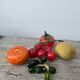 Fruits: grapes, tomatoes, oranges, cherries, kiwis in Murano glass