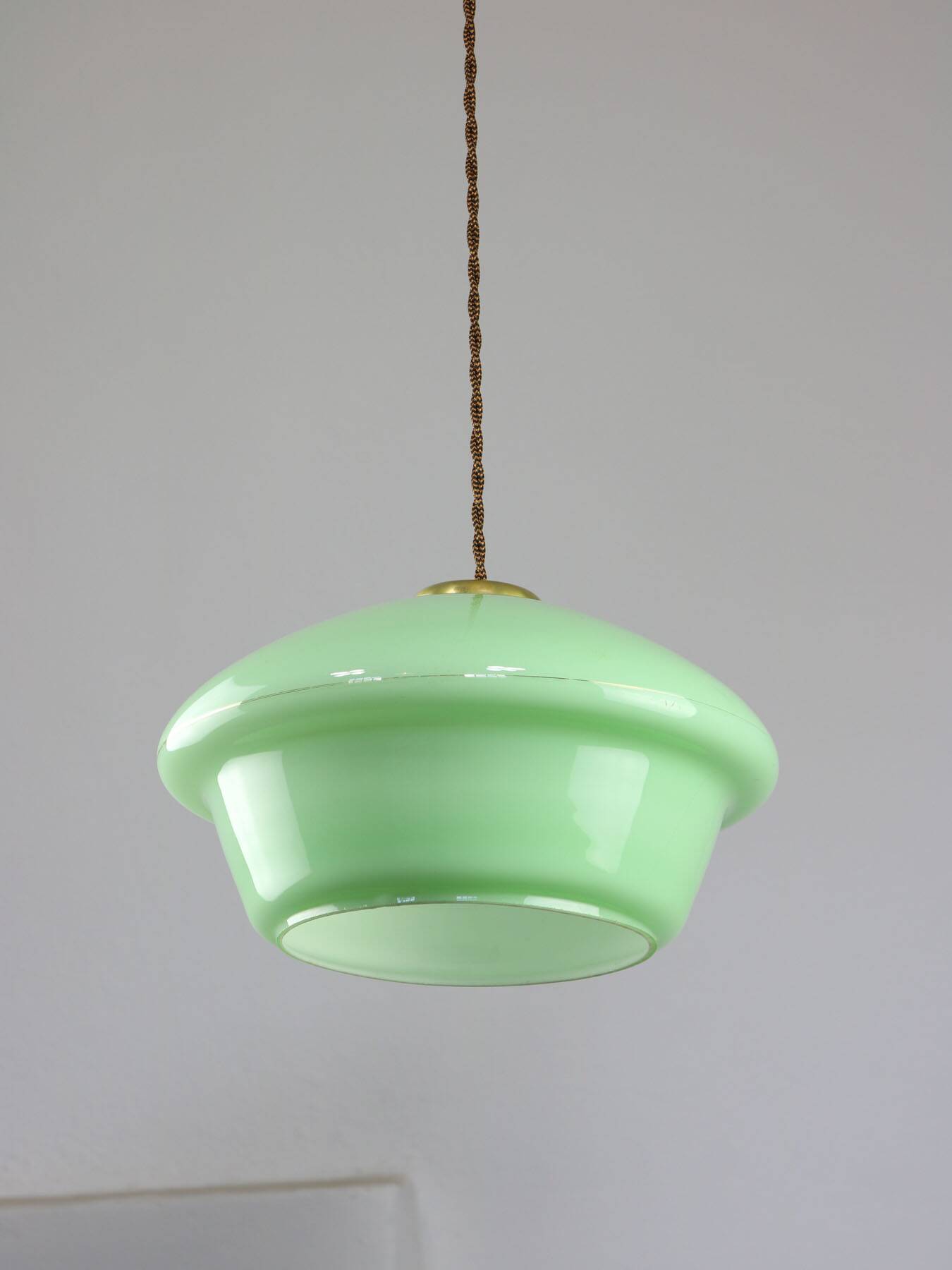 Mid-Century Italian Green Glass and Brass Pendant Lamp